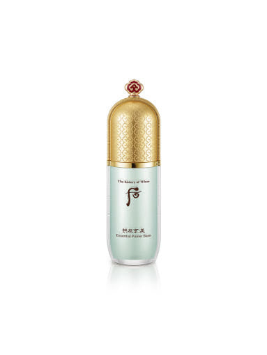 Cosmetic bottle with gold cap on a light gray background