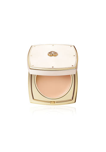 Makeup compact with a visible brand logo on a white background