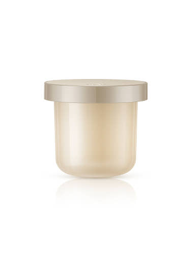 Beige container with a metallic lid on a white background